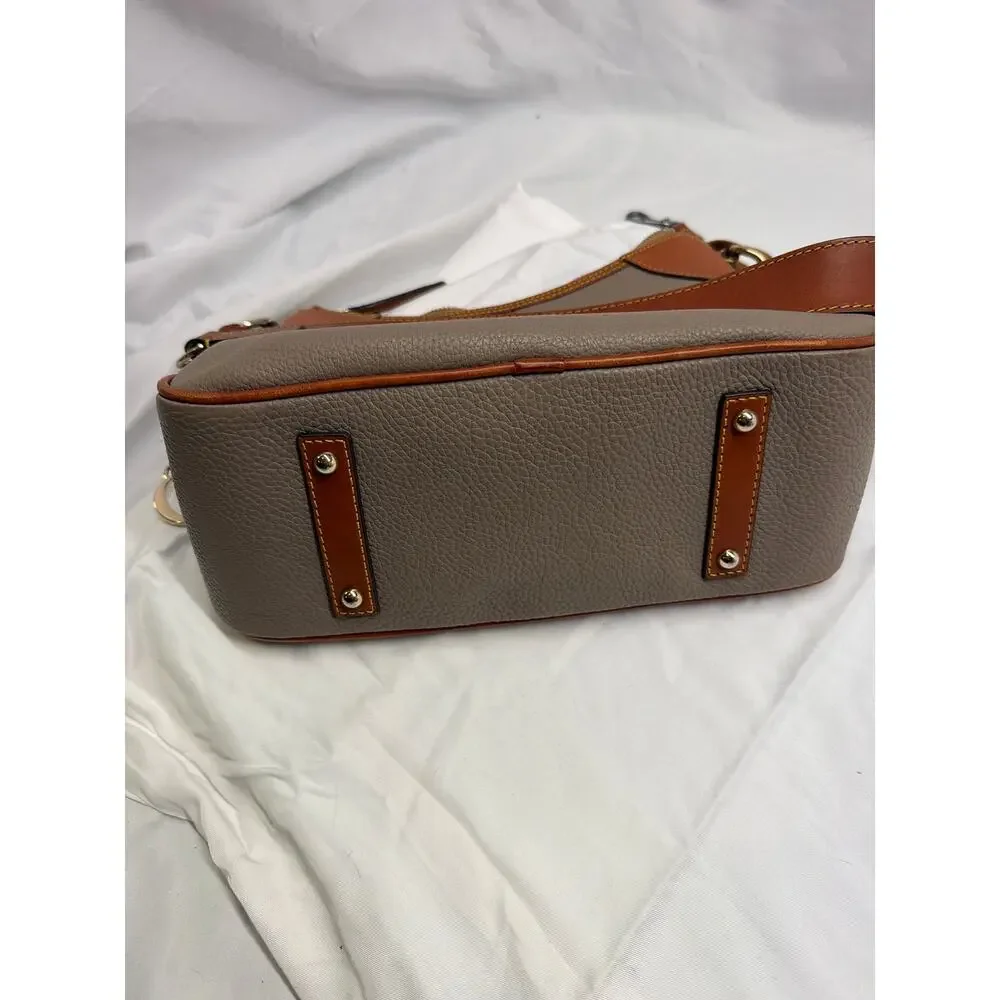 Dooney & Bourke Taupe Grey Nylon & Cognac Leather Hobo Crossbody Bag